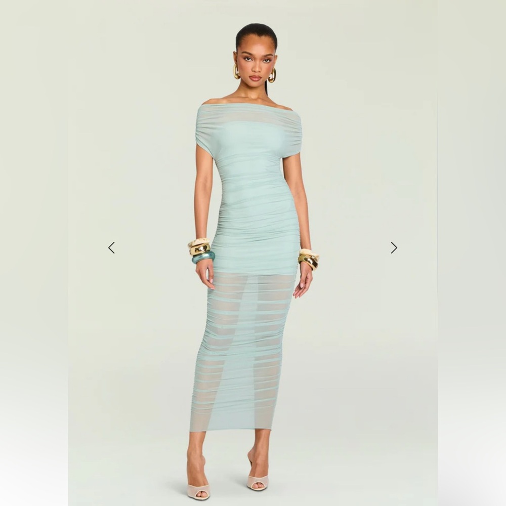 SER.O.YA Pale Aqua Mesh Ruched Maxi Dress